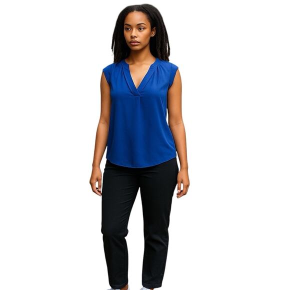 J. Crew Tops - J. Crew Women's Deep Blue Blouse Split Neck Sleeveless Size 8